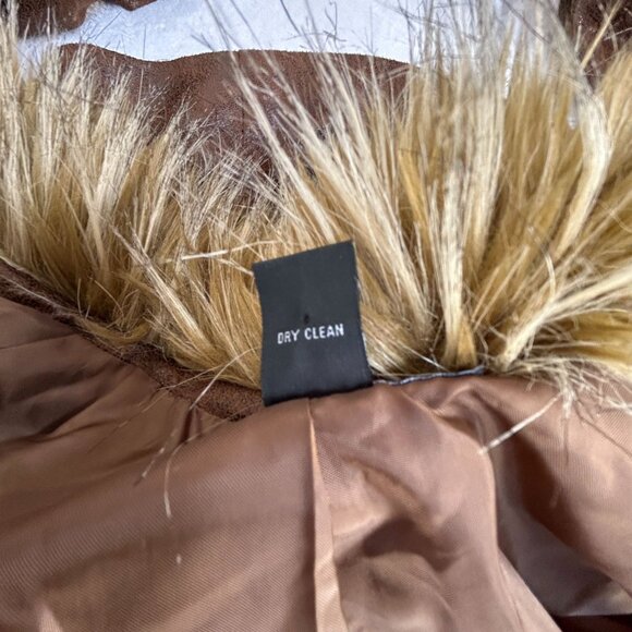 INC International Concepts Faux Leather Fur Collar Waterfall Jacket Medium Brown - Picture 4 of 7